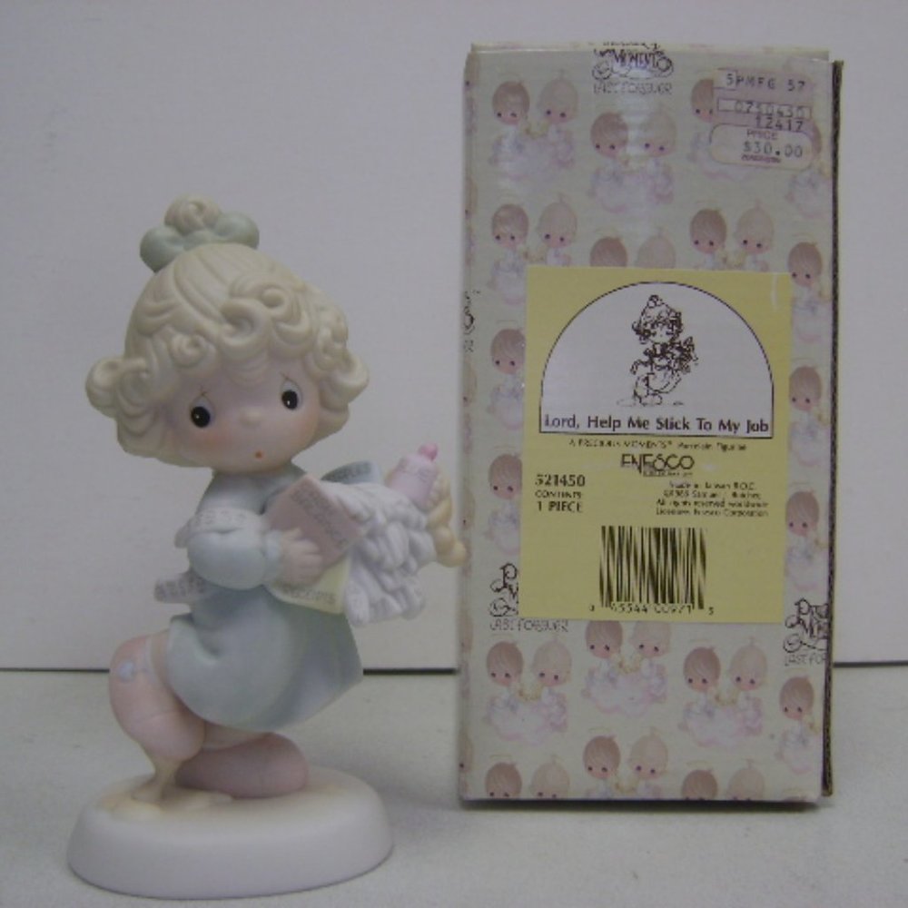 Precious Moment porcelain figurine 1989 "Lord Help Me to Stick To My Job"